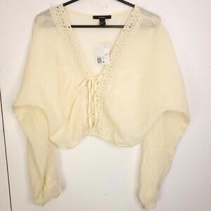 Forever 21 Top Womens M Long Sleeve Woven Eyelet Boho Romantic Whimsical New
